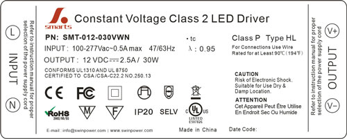 UL Listed 277Volt AC 12Volt DC LED Driver for LED Strip