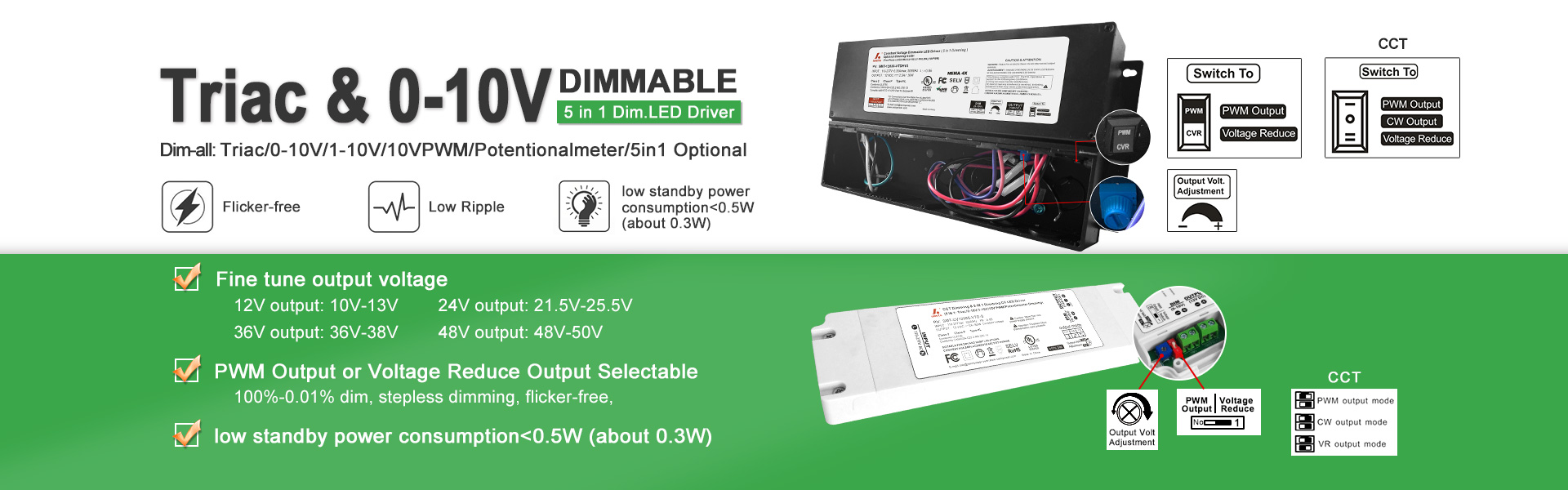 Triac & 0-10V dimmable LED driver