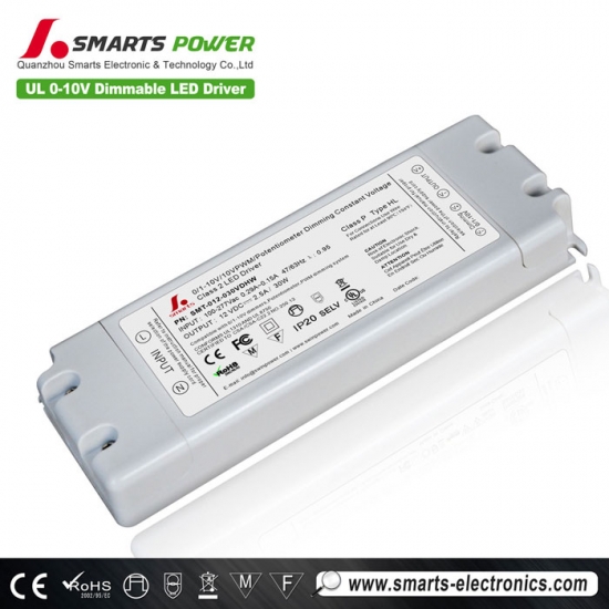 12v 24v 30w UL enumerado 0-10v controlador led regulable